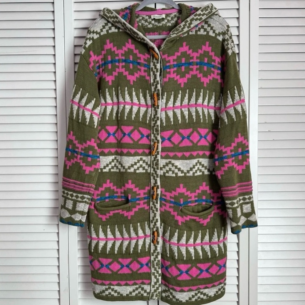 Sundance Green and Pink Patterned Sweater